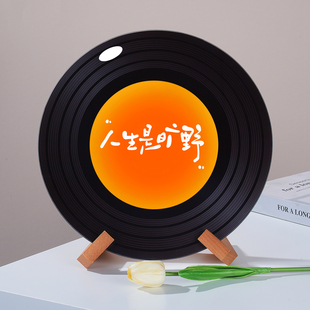 橙色绝美落日氛围感ins黑胶唱片摆件杂志架电视格子摆件创日礼物
