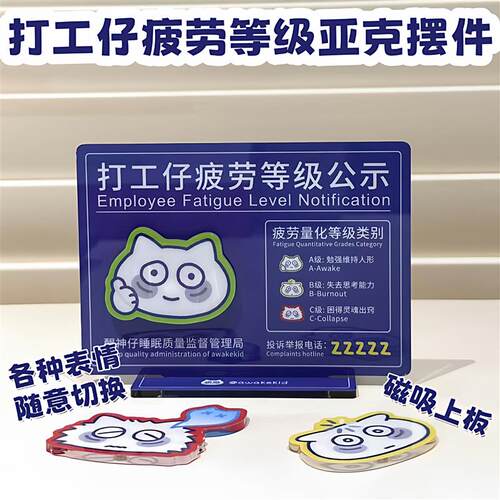打工仔疲劳等级立牌办公室工位亚克力摆件随意切换表情磁吸装饰品