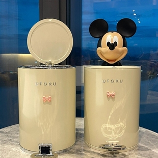 米奇头不锈钢垃圾桶家用客厅奶油风高颜值儿童卧室脚踏式纸篓带盖