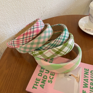 精致高级感减龄港风发箍仙美春夏新款百搭气质绿色系头箍格子发饰