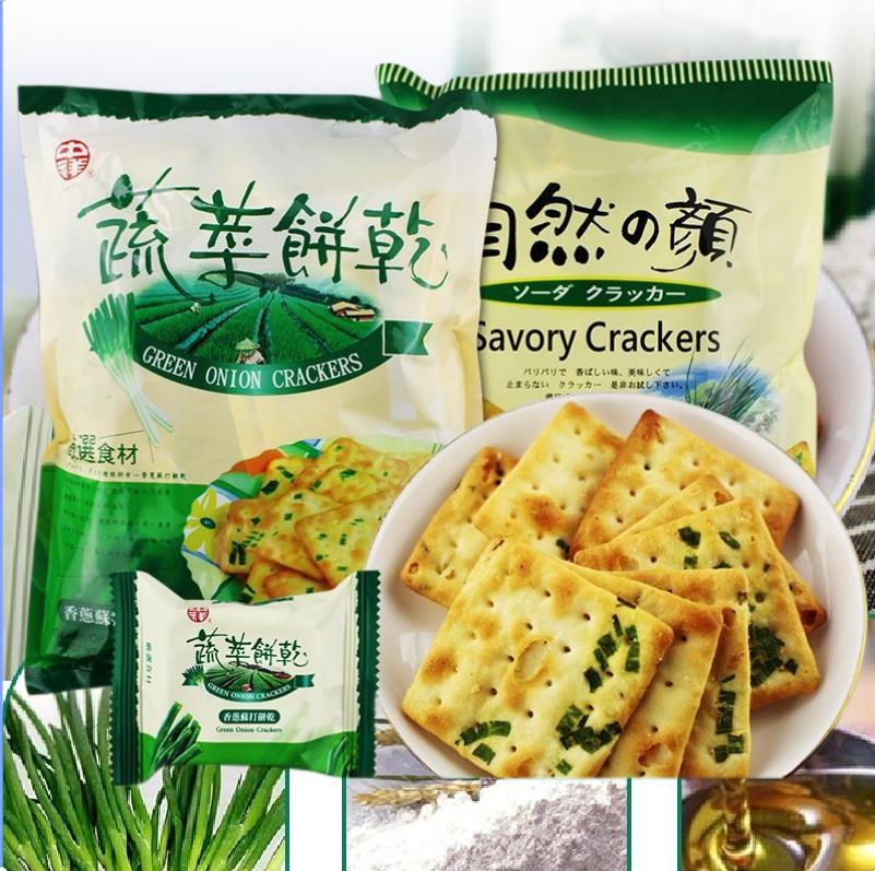 台湾原装中祥自然之颜蔬菜苏打饼干香葱紫菜咸味360g