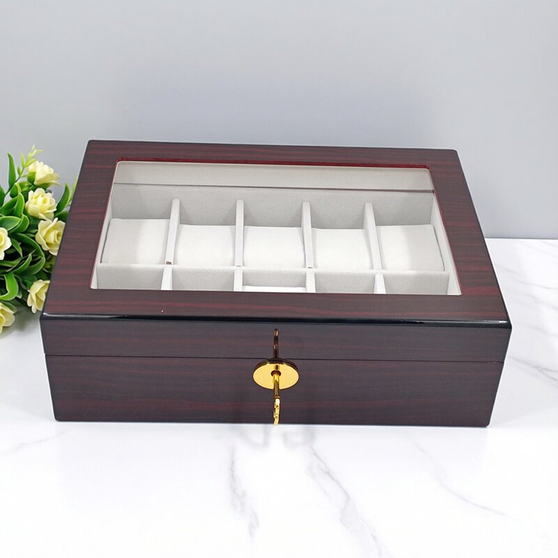 带锁高档手表盒烤漆木盒10格手表收纳盒家用首饰收藏展示盒礼品盒