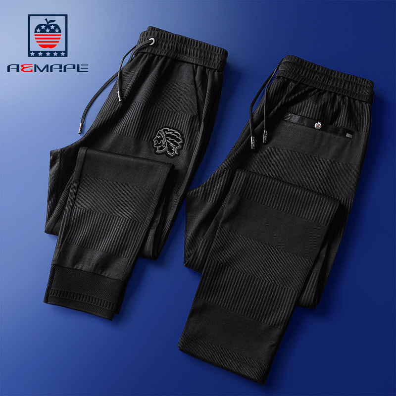 美国苹果AEMAPE春季弹力休闲裤男松紧款宽松大码运动裤罗纹针织裤