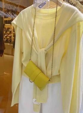 2024秋季新款显白黄小香风针织衫百搭披肩两件套洋气减龄长袖上衣
