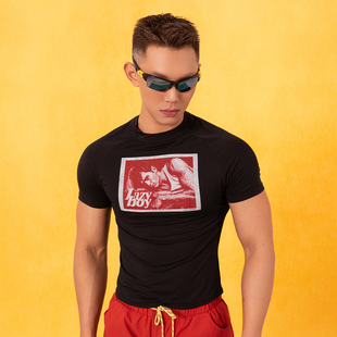 CLP黑色Lazyboy复古人像印花短袖 T恤男女冰丝千禧Y2K紧身高弹miu