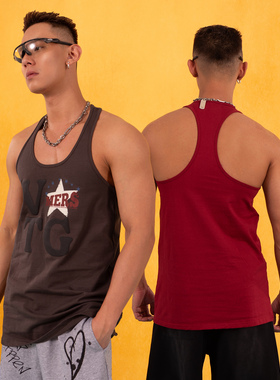 CLP红灰色爱心印花工字背心男女运动健身弹力休闲美式复古宽松Y2K