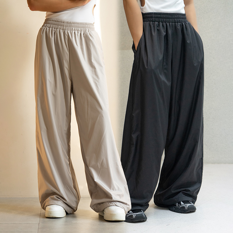 CLP长款松紧腰坠感阔腿休闲裤