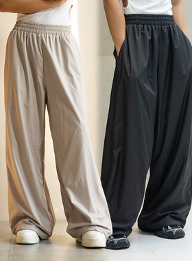 CLP黑色卡其色松紧腰阔腿休闲裤宽松直筒潮流垂坠感防风日系卫裤