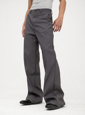 CLP卡其黑灰裤脚开衩喇叭休闲裤西裤修身阔腿直筒复古拖地男垂感