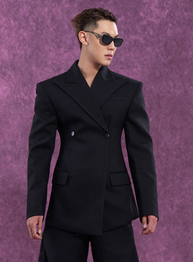 CLP黑灰色收腰复古休闲西装西服外套男女修身长袖宽肩垫肩酷飒潮