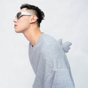 CLP灰色原创懒天使Langel翅膀卫衣男女廓形长袖 宽松休闲日系慵懒