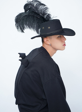 CLP原创黑色Devil闪钻亮片恶魔翅膀罗纹收腰套头卫衣上衣男设计感