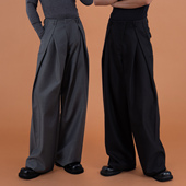 拖地宽松垂感高级感复古 侧口袋阔腿休闲裤 CLP灰黑色立体裤 褶西裤
