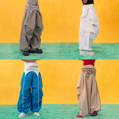 卡其灰白蓝大阔腿叠穿Y2K休闲裤