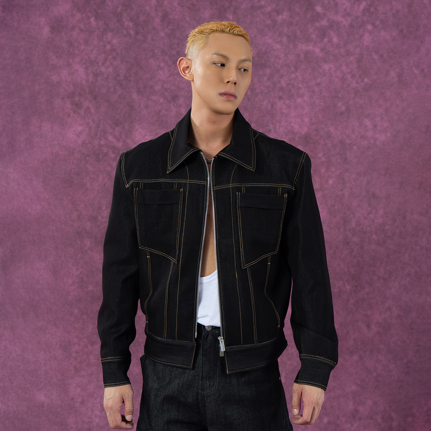 CLP蓝黑色工装牛仔夹克休闲外套