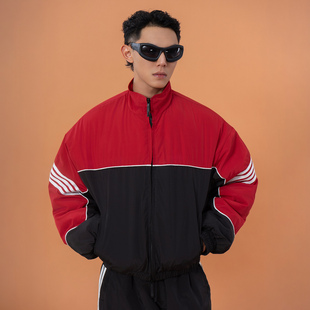 CLP红黑撞色休闲棉服外套夹克男复古校服运动宽松廓形加厚Y2K潮