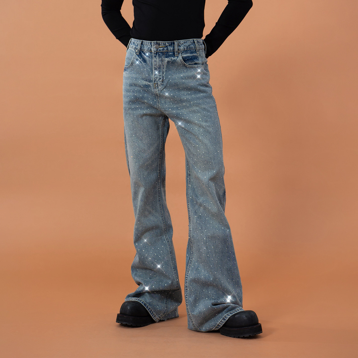 CLP浅蓝色闪钻超长拖地喇叭牛仔裤男宽松直筒阔腿复古休闲显腿长,男装,牛仔裤,淘宝优惠券,粉丝福利购,淘宝优惠卷