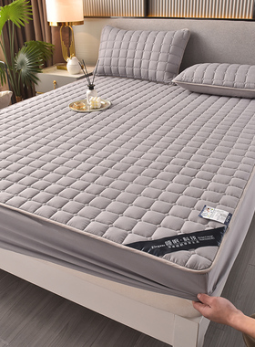 新款四季床笠单件酒店夹棉纯色蓝色床罩180x200席梦思床垫保护套