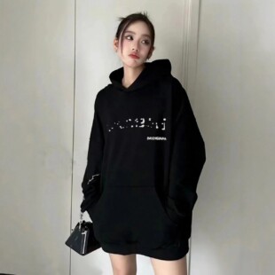 巴黎卫衣潮牌高级感字母模糊印花BL连帽衫男女款宽松纯棉连帽