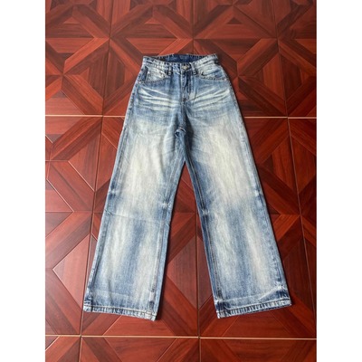 美式重磅蓝牛王vintage水洗做旧A字版型宽松直筒牛仔裤cleanfit