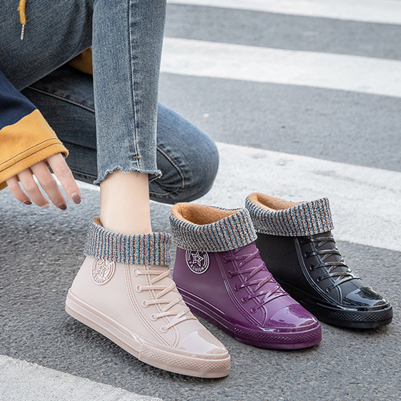 短筒时尚成人工作防水鞋雨鞋雨靴女冬防滑套鞋加绒棉外穿韩版水靴