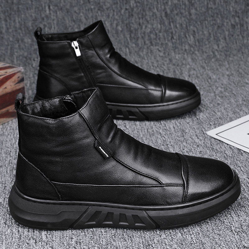 劳保雨鞋男款冬季加绒保暖棉鞋男士厨房上班工作休闲皮鞋防滑水鞋