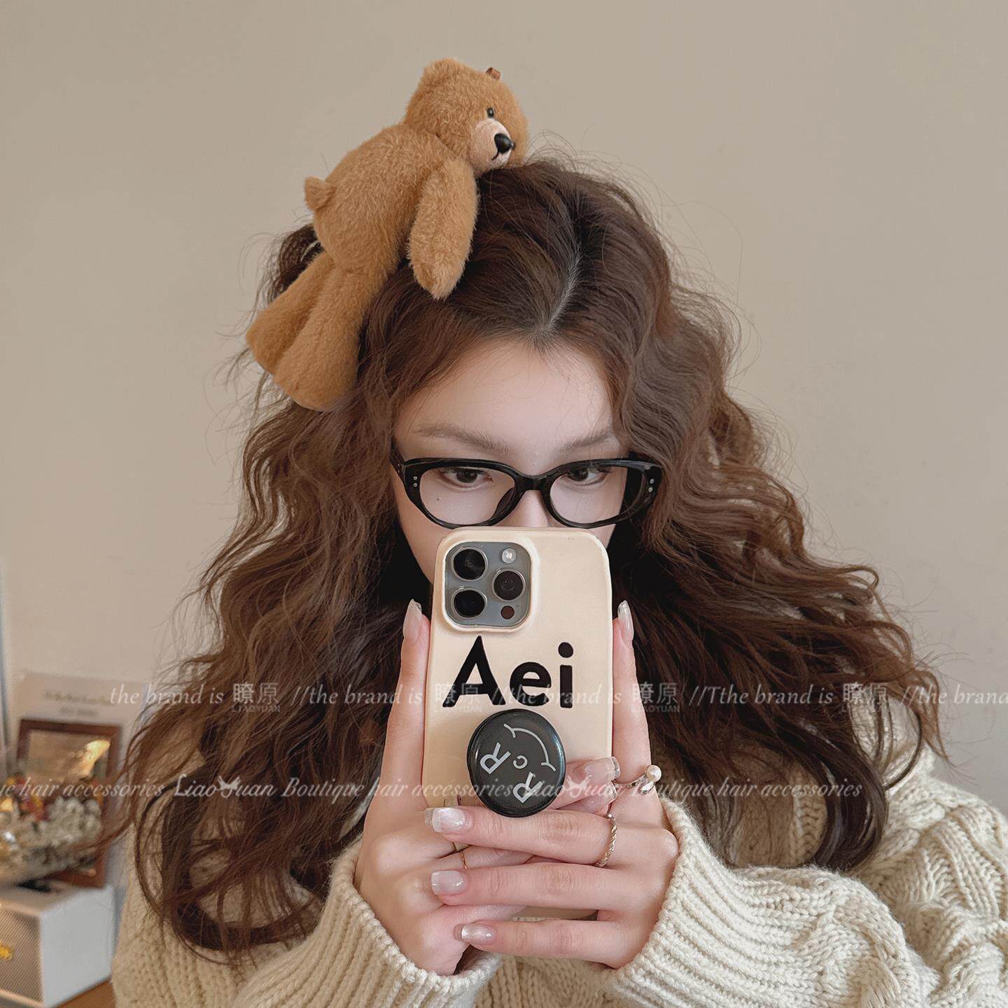 独特个性可爱小熊毛绒发夹卡通玩偶刘海夹少女心高颜值洗漱发饰