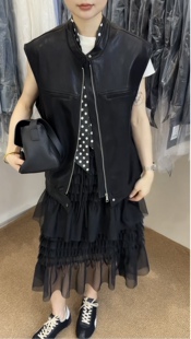 皮衣短外套背心马甲 无袖 欧洲站2026年春夏女装 酒酿丸子JNWZ正品