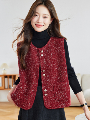 漂亮洋气马夹背心女外搭时尚高级感针织坎肩外套春秋短款时髦马甲