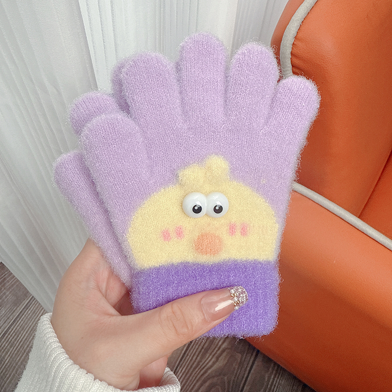 儿童手套男女小孩绒质五分指冬季