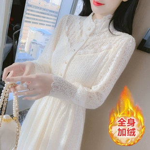 仙女长裙配大衣蕾丝打底裙子冬款 冬季 连衣裙女2022年新款 加厚加绒