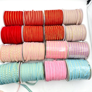 50码1cm金边绒带天鹅绒带丝带单面丝绒带金丝绒手工diy发饰配件