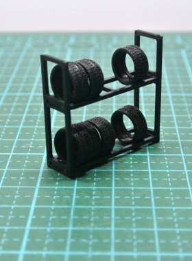 1:64比例轮胎置物架车模场景配件修理厂修车工具模型缩微道具摆件