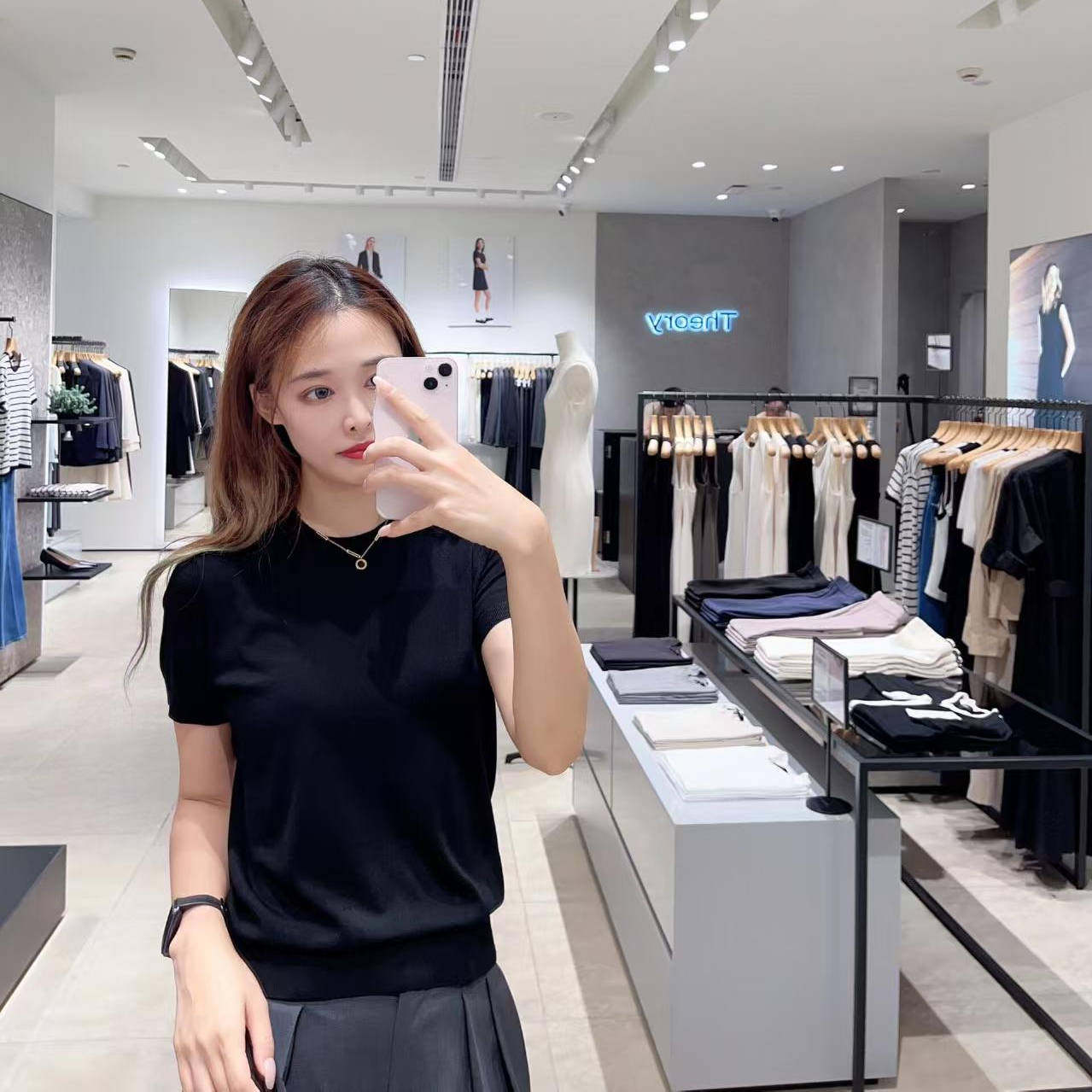 TH现货羊毛混纺经典修身圆领短袖时尚精品纯色t恤L1211701