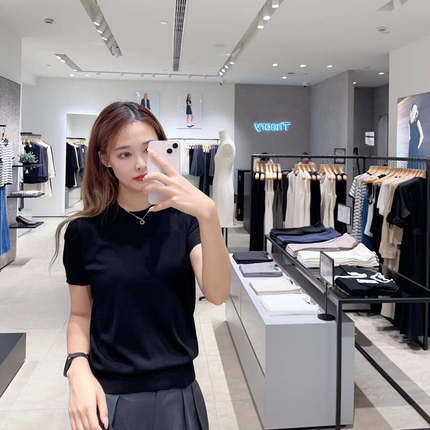 TH现货羊毛混纺经典修身圆领短袖时尚精品纯色t恤L1211701
