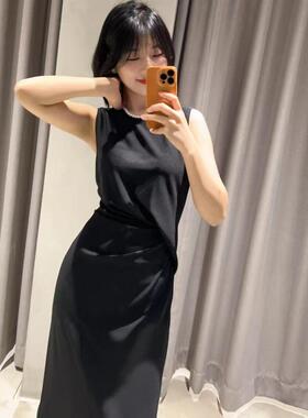 TH女装2026夏季经典总裁修身显瘦褶皱遮肚太古里小黑裙M0725607