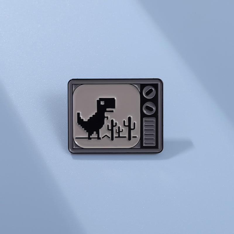 像素电视机恐龙胸针卡通金属徽章
