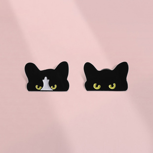 眼神杀可爱小黑猫目视造型卡通胸针金属徽章学生背包笔袋挂件配饰