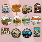 创意户外露营圆形卡通胸针金属徽章徒步者礼物衣服包装 饰品勋章