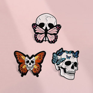 哥特式风蝴蝶骷髅个性胸针金属徽章衣服包装饰配饰徽章