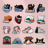 猫咪可爱书本阅读爱好者礼物胸针金属徽章男女学生衣服包装 饰勋章