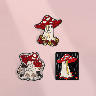 可爱红伞幽灵蘑菇打伞设计金属徽章个性卡通百搭衣服包配饰勋章
