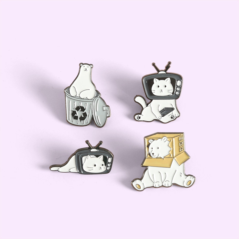 猫咪小熊胸针可爱卡通情侣金属徽章个性别针固定衣服包包配饰勋章