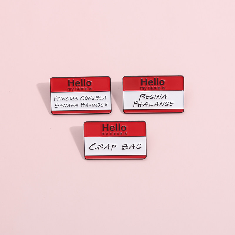 Hello my name is英文字母胸针红色对话框金属徽章别针配饰品勋章
