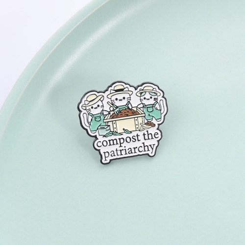 2026新款女权猫咪胸针 compost the patriarchy 创意金属徽章配饰