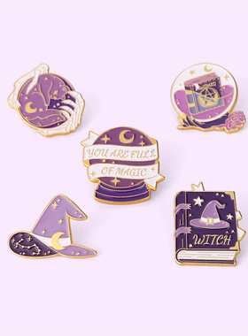 紫色魔法胸章帽子胸针女可爱日系背包金属徽章卡通防走光别针配饰