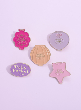 Polly Pocket波利口袋胸针英文彩色卡通金属徽章笔袋挂件包包装饰