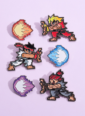 Street Fighter街头霸王像素风胸针隆肯豪鬼波动拳创意金属徽章