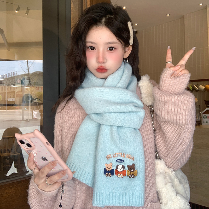 芸芳儿可爱小熊针织毛线围巾