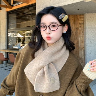 高级感围巾女冬季 韩系百搭交叉毛线针织保暖护颈围脖秋冬2025新款